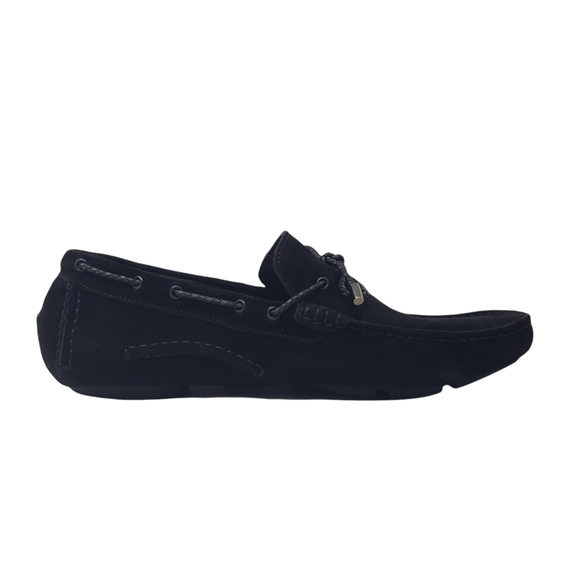 Bugatchi Black Suede Driving Shoes Size 8.5 Moccasins Tie Front Loafers - Picture 3 of 13